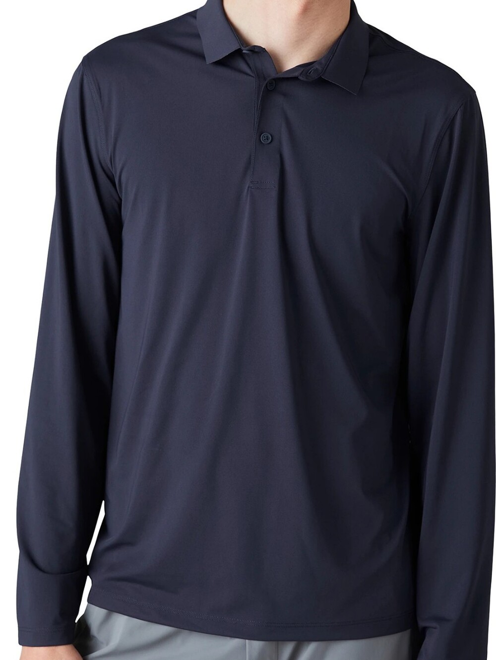 Men's Long-Sleeve Polo Shirt in Navy - Performance Stretch